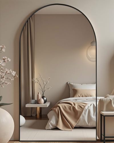 77"x38" Extra Large Arched Full Length Mirror - Standing Floor Mirror with Stand & Wall Mountable, Aluminum Alloy Frame, Shatterproof Glass for Bedroom, Living Room, Entryway, Dressing Room, Black by DMWOODFL