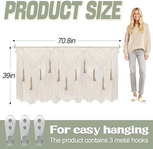 ANPHSIN Extra Large Macrame Wall Hanging, 70.8x39in, Includes Rod - Image 3