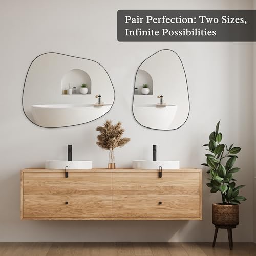 PERFNIQUE Irregular Wall Mirror Asymmetrical Mirror, 27''x19'' Black Mirror for Bathroom Bedroom Living Room Entryway, Decorative Modern Wall Decor, Wall Mounted Mirror (Black, 27''x19'') - Image 5