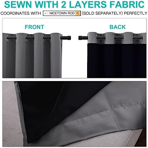 NICETOWN Grey Blackout Curtains for Dining Room 70" w x 84" L 2 Panels - Image 5