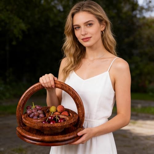 Handmade 12" Foldable Wooden Basket, Collapsible Fruit Basket - Image 6