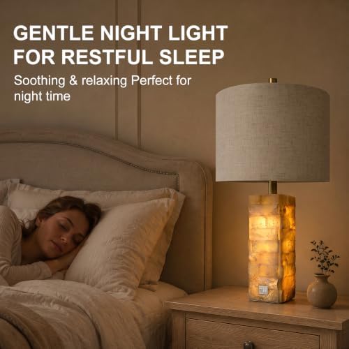 Scenekoy Alabaster Table Lamps with Night Light, Bedside Lamp with USB A+C - Image 6