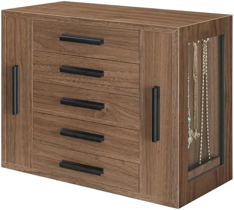 HOOBRO 5-Tier Jewelry Box, Wooden Jewelry Organizer with Transparent Window by HOOBRO