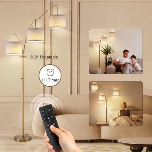 Netin Gold Floor Lamp, Arc Floor Lamps for Living Room Bright Lighting, 3 Light Dimmable Floor Lamp with Remote Control, 3 Color Temperature, Tree Floor Lamp for Bedroom Office - Image 5