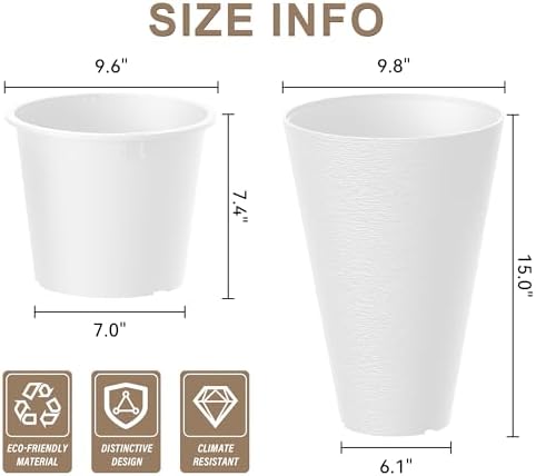 Kante Set of 2 White Plastic Round Planters 15" Tall Home & Outdoor - Image 2