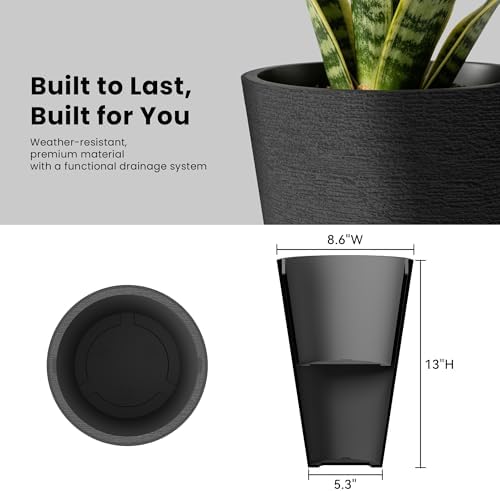 Kante 2-Pack All-Weather 13" H Round Tapered Black Plastic Planters - Image 6
