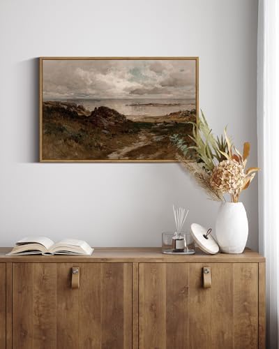 InSimSea Framed Canvas Wall Art Vintage Decor, Seaside Path Wilderness Landscape Paintings Artwork, Large Prints, Retro Wall Decorations for Living Room Bedroom Bathroom, 16"x24" - Image 2