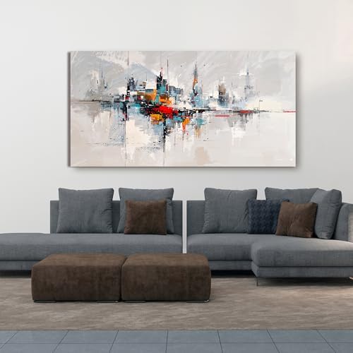 Large Abstract Wall Art Decor Wall Art Pictures for Living Room Abstract Canvas Art Wall Decor Modern Colorful Wall Art Prints Contemporary City Wall Art Decorations Bedroom Office Home Decor 24" X 48" - Image 4