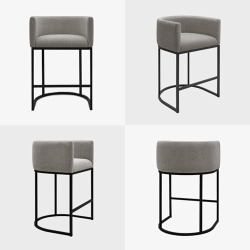 Counter Height Bar Stools Set of 4, 24 Inch Seat Height Barstools for Dining Room, Fabric Upholstered Bar Chair for Kitchen Island, Linen Counter Stools with Metal Legs, Gray - Image 5