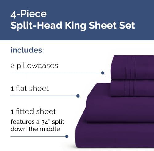 Flex Top Split Head King 4 Piece Sheet Set - Ultra-Soft & Cooling - Purple - Image 2
