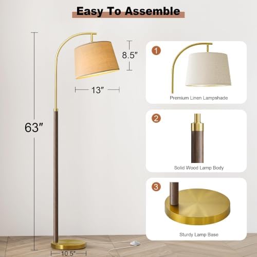 Real Wood Floor Lamps for Living Room Bedroom, 62" Mid Century Modern Lamp - Image 6