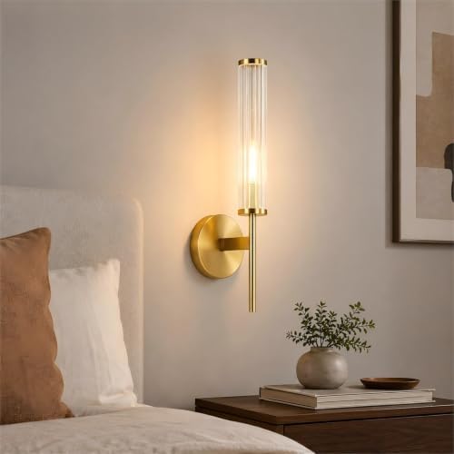 LIGHTLAND Gold Wall Sconce, Metal Glass Wall Light, 18.5 Inch, Pack of 1 by LIGHTLAND