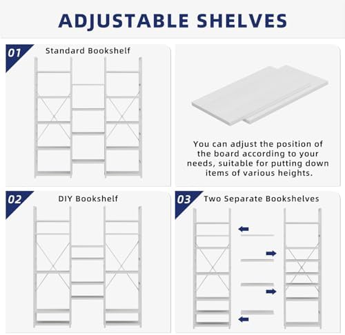 NUMENN Triple Column 5 Tier Bookshelf with 14 Adjustable Shelves, White - Image 6