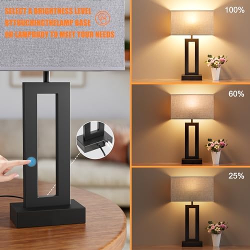 Seealle Nightstand Table Lamps for Bedrooms Set of 2 - Touch Bedside Lamp with USB C+A, 3 Way Dimmable Living Room End Tables 2, Modern Night Stand Bed Side Guest Room(Grey) B. Grey - Image 2
