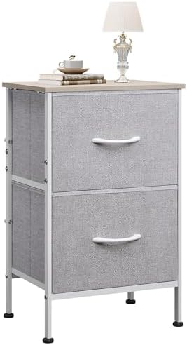 WLIVE Nightstand, Nightstand with 2 Drawers, Bedside Furniture, Night Stand, Small Dresser for Bedroom, College Dorm, End Table with Fabric Bins, Dormitory, Light Grey by WLIVE