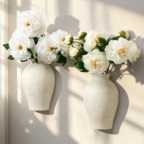 Vanselia 2 Pack Ceramic Wall Vase Home Decor Hanging Planter (11.8" Rustic) - Image 4