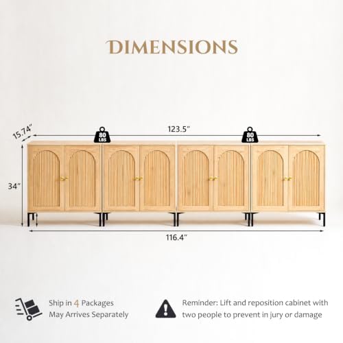 IFBUY 123.5" W Mid Century Modern TV Stands for Living Room, Natural Oak - Image 2