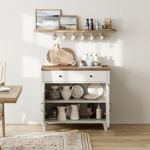 WAMPAT 34’‘ White Buffet Cabinet with Doors and Drawer - Image 4