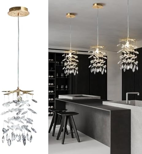 YUYI 8.3" Crystal Pendant Light for Kitchen Island, Modern Gold Tree Branch Chandelier, Luxury Round K9 Crystal Raindrop Pendant Light Fixture for Dining Room, Living Room, Bedroom, Foyer, Entryway by YUYILIGHTING