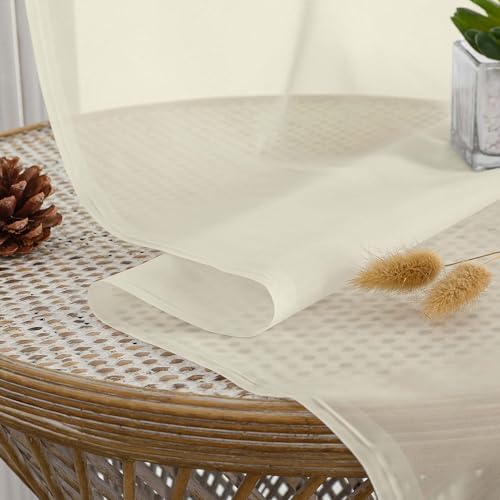 OWENIE Cream Sheer Curtains 96 Inch Long 2 Panels for Living Room 59" Wide - Image 5
