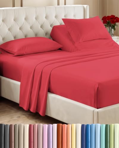 Flex Top Split Head King 4 Piece Sheet Set - Ultra-Soft, Breathable - Red by CGKUnlimited