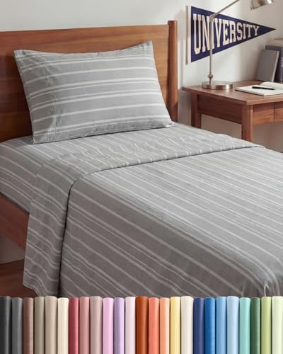 Twin XL 3 Piece Sheet Set - College Dorm Room Essentials - Grey Stripes by CGKUnlimited