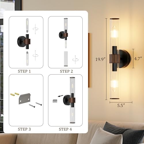 Morauroral Black Walnut Battery Operated Wall Sconces Set of 2 - Image 5
