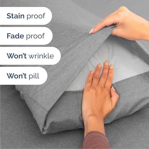 Queen Size 4 Piece Sheet Set - Breathable & Cooling Sheets - Heathered Grey - Image 5