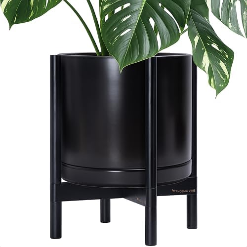 D'vine Dev Ceramic Pot with Ebony Wood Stand, Black, 14 in, 55-B-S-2 by DvineDevPlanterPotsandStand
