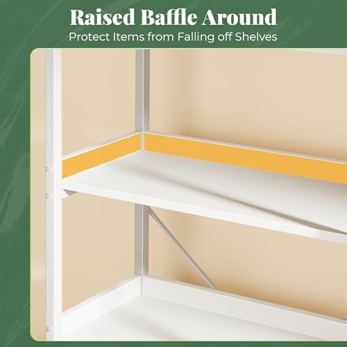 Huuger 5 Tier Bookshelf, Display Bookshelf with 10 Open Shelves and Raised Baffle, 47.2 Inch Straight Wide Bookcase with Metal Frame and Wooden Board, Adjustable Feet, White - Image 5