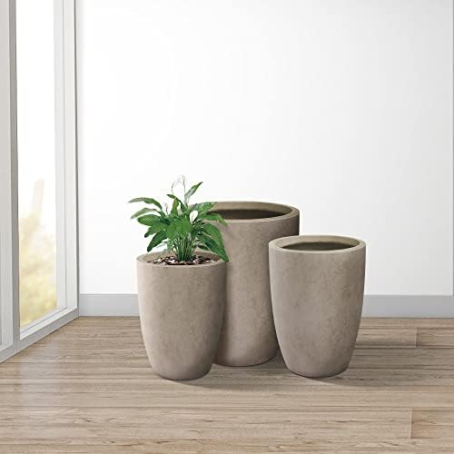 Kante 18.1",20.5",22.4" H Tall Round Concrete Planters Set of 3, Outdoor Indoor Modern Decorative Plant Pots with Drainage Hole & Rubber Plug for Home & Garden Weathered Concrete - Image 7