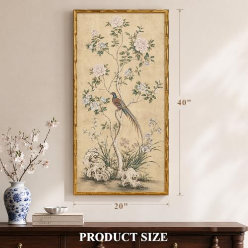 InSimSea Gold Bamboo Framed Wall Art,Chinoiserie Botanical Prints,20x40In - Image 3