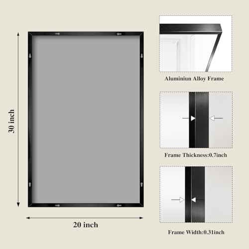 Koonmi Black Rectangle Wall Mirror, 20x30 Inch Bathroom Mirror, Aluminum Frame Vanity Mirror for Entryway, Living Room, Bedroom, Hangs Horizontally or Vertically - Image 2