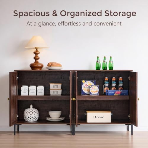 IFGET 34" Tall Modern Arched Sideboard Buffet Cabinet with Storage, Brown - Image 3