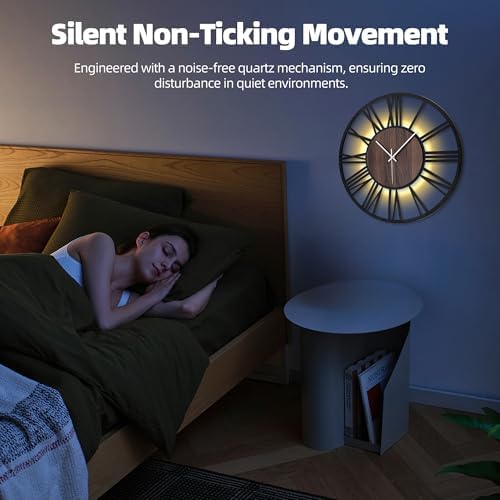 20 Inch Large Metal Wall Clock with Voice and Light Sensor Night Light, Glow in The Dark Non-Ticking Silent Battery Operated Decorative Oversized Wall Clock for Bedroom Living Room Decor - Image 4