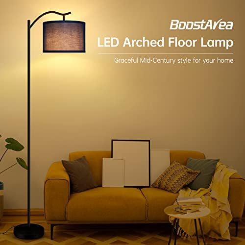 BoostArea Floor Lamp for Living Room,LED Arched Floor Lamp,Tall Modern Standing Lamp with Blue Linen Shade,E26 Socket, Footswitch,Montage Mid Century Floor Lamp for Bedrooms,Corner,Office - Image 2