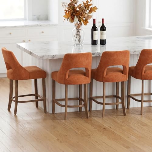 UVV Bar Stools Set of 4, Upholstered Counter Height Bar Stools, Modern Counter Stools with Wood Legs for Kitchen Island Dining Room Bar, Orange - Image 3