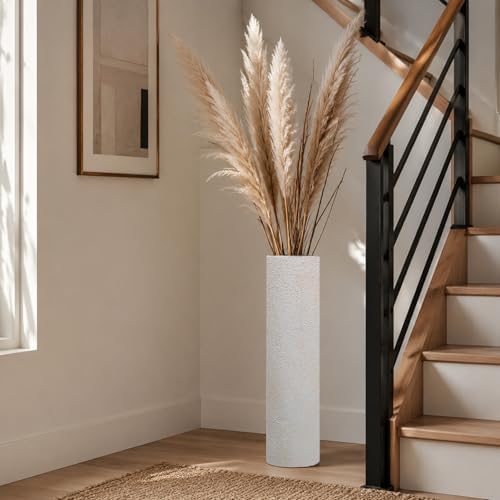 Distressed Off-White Tall Floor Vase - Set of 3 Pottery Look Metal Vases - Image 4