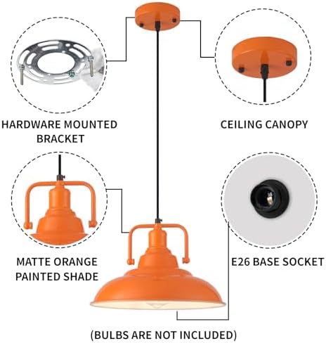 Farmhouse Pendant Light, 2 Packs 12.5inches Orange Kitchen Pendant Lights, Island Pendant Lights, Modern Pendant Lights, Pendant Light for Kitchen, Living Room, Bedroom, Hallway - Image 7