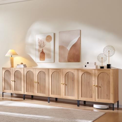 IFGET 123.5" W Modern Arched Sideboard Buffet Cabinet with Storage, Natural by IFGETEnrichYourLivingSpace