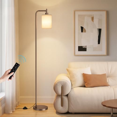 Ziisee 64" Floor Lamp for Living Room with Remote Control, Deep Beige Shade with Brown Pole, Dimmable Tall Lamps for Bedroom Office Corner, 9W LED Bulb Included by Ziisee