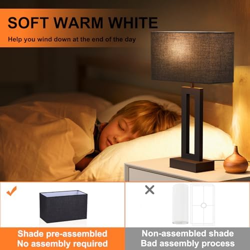 Seealle Nightstand Table Lamps for Bedrooms Set of 2 - Touch Bedside Lamp with USB C+A, 3 Way Dimmable Living Room End Tables 2, Modern Night Stand Bed Side Guest Room(Black) E. Black - Image 5