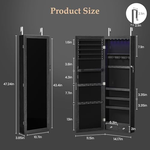 OLIXIS 6 LEDs Jewelry Armoire Cabinet with 47.2" Full Length Mirror - Image 2