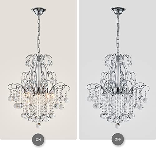 WUZUPS Crystal Chandelier 5-Light Pendant Ceiling Light Modern Lighting Fixture for Bedroom Hallway Bar Kitchen Bathroom, H 22.6'' x W 19.2'', E12 Base, Chrome - Image 3