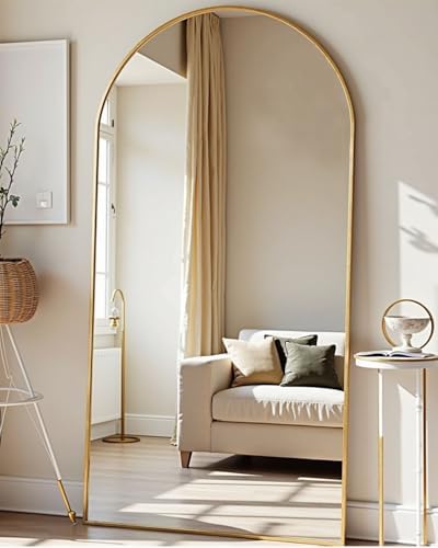 78''x38'' Oversized Full Length Mirrors, Arched Floor Mirror with Stand, Full Body Large Standing Mirror/Leaning/Hanging Wall Mounted for Living Room, Bedroom, Gold by TinyTimes