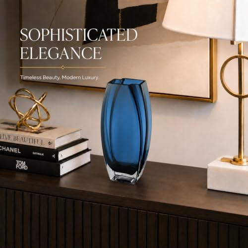 Glass - Vase - Blue - Teal - 12.6" Height - Heavy Durable - Made in Europe - by Barski - Image 5