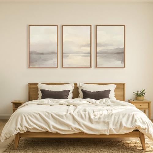 LHIUEM Large Abstract Neutral Beige Pastel Framed Canvas Wall Art,Modern Watercolor Lakes Wall Decor,Nature Mountain Minimalist Artwork for Living Room,Bedroom,Dining Room,Office-16 x24 x3 - Image 5
