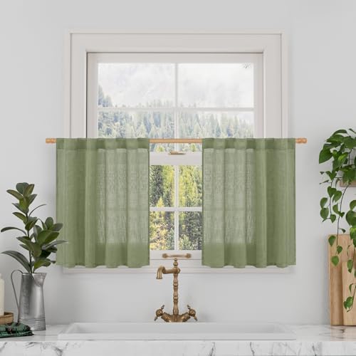 LAMIT Small Window Semi Sheer Linen Curtains for Kitchen 24 Inch Length by LAMIT