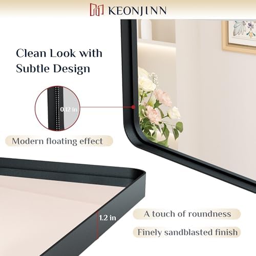 Keonjinn 24 x 30 Inch Black Mirror, Aluminum Frame Bathroom Vanity Mirror - Image 3