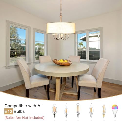 Drum Modern Chandeliers for Dining Room Light Fixture 5 Lights Brushed Nickel Chandelier with Linen Lampshade 19” Farmhouse Chandelier Large Pendant Lighting Fixtures for Foyer Entryway Kitchen - Image 2